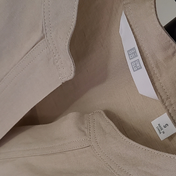 NWOT Uniqlo Womens Linen Blend Skipper Small Beige 3/4 Sleeve Tunic Blouse - Picture 9 of 9